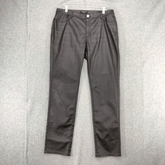Lafayette 148 Waxed Straight Leg Pants Wmns 14 Black Shiny Mid Rise Stretch